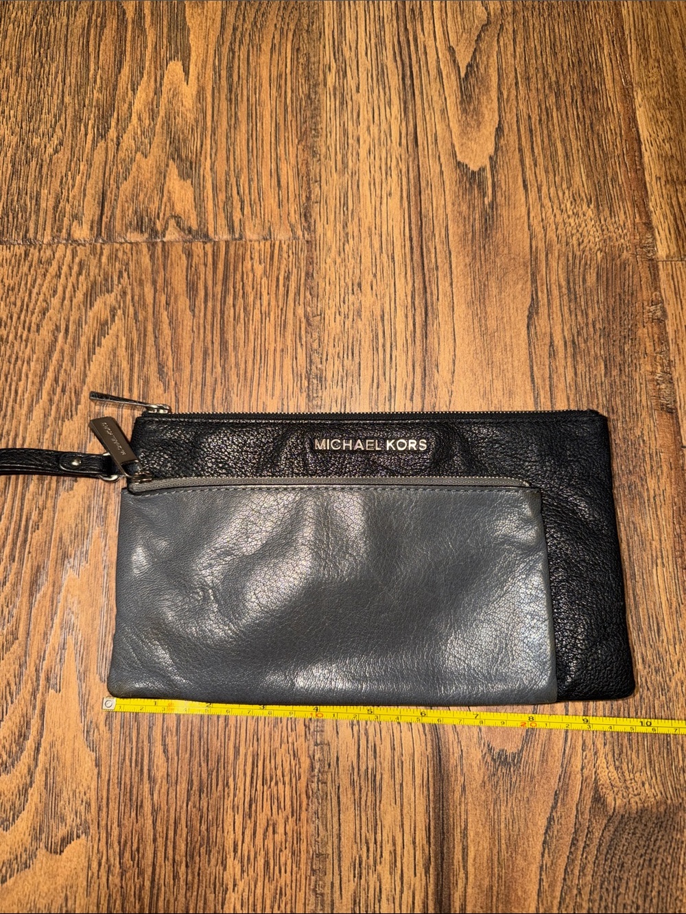 Michael Kors Black and Gray Leather Wristlet Pouch